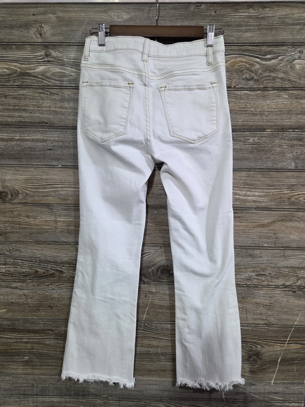 Flying Monkey White Distressed Raw Hem Flare Jeans Women's Size 26